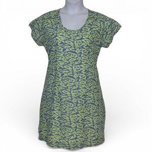 HIHO Tortola Short Sleeve Dress XL Cotton Blue Green Tropical Beach Pockets